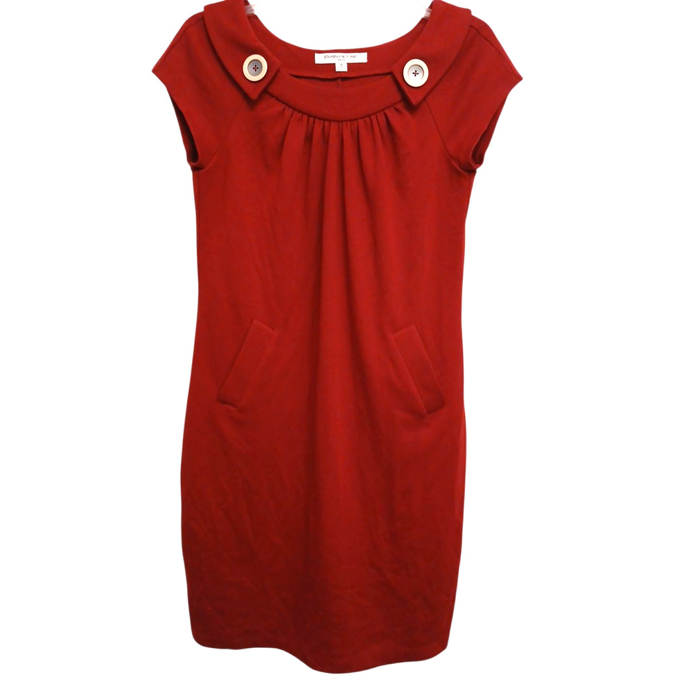 Evan-Picone Career Dress Womens Sz 4 Rasberry Red Short Sleeve Buttons Glam Vntg